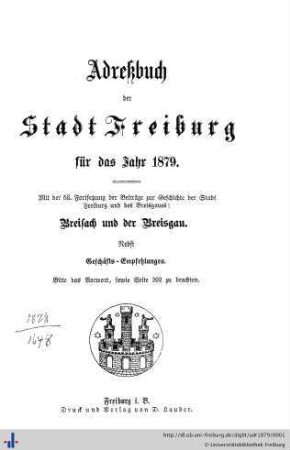 Adreßbuch der Stadt Freiburg : für das Jahr 1879
