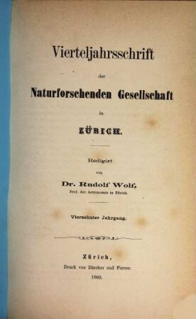 Vierteljahrsschrift der Naturforschenden Gesellschaft in Zürich NGZH. 14. 1869