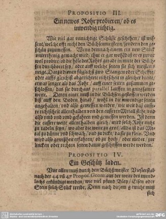Propositio III. Ein neues Rohr probieren/ ob es inwendig richtig.