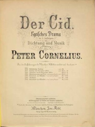 Der Cid : lyrisches Drama in 3 Aufzügen