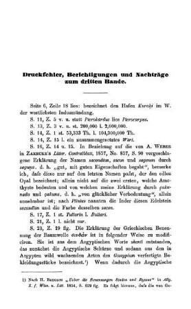 Druckfehler, Berichtigungen und Nachträge zum dritten Bande