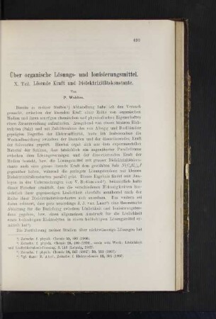 Über organische Lösungs- und Ionisierungsmittel- X. Teil. Lösende Kraft und Dielektrizitätskonstante.