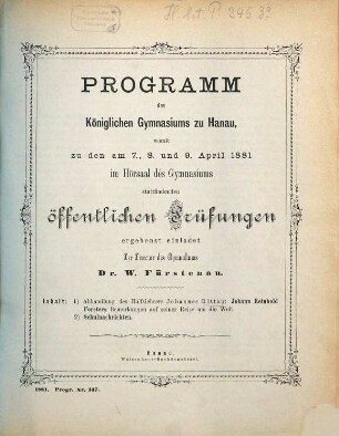 Programm : womit zu der ... stattfindenden Schlußfeier ergebenst einladet. 1880/81