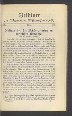 Beiblatt N° 2. März. 1914