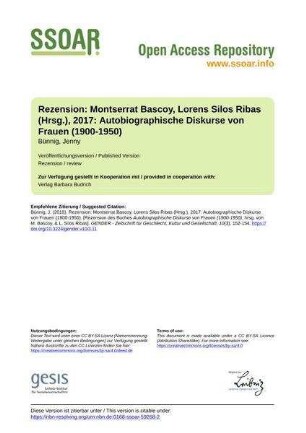 Rezension: Montserrat Bascoy, Lorens Silos Ribas (Hrsg.), 2017: Autobiographische Diskurse von Frauen (1900-1950)