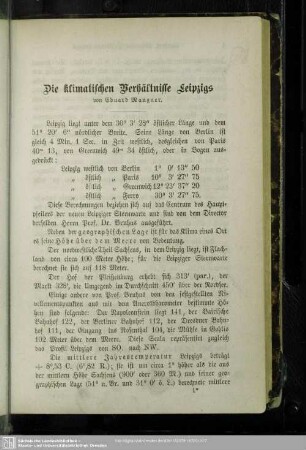 Die klimatischen Verhältnisse Leipzigs