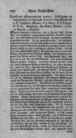 Quadrans astronomicus novus, descriptus et examinatus in specula uranica Ingolstadiensi.