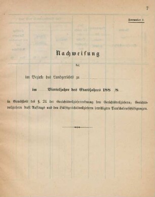 Formular I. Nachweisung der im Bezirke des Landgerichts zu ...