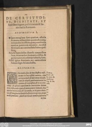De Certitudine, Dignitate, Et fontibus legum politicarum & Iuris civilis Romani.