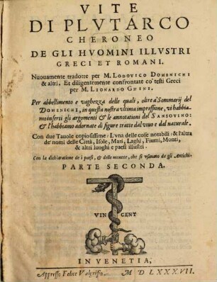 Vite degli illustri huomini greci et romani. 2. (1587)