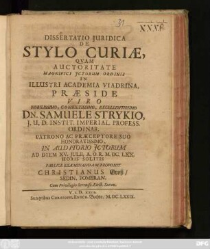 Dissertatio Iuridica De Stylo Curiae