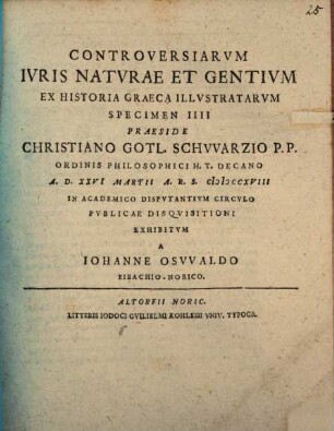 Controversiarvm Ivris Natvrae Et Gentivm Ex Historia Graeca Illvstratarvm Specimen ..., IV.