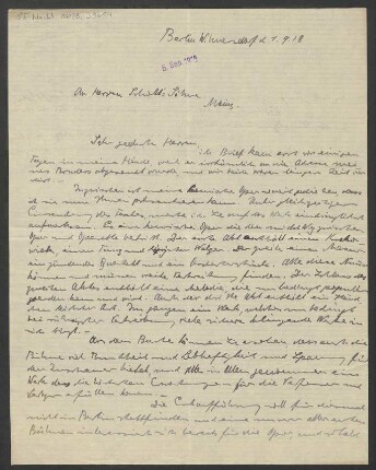 Brief an B. Schott's Söhne : 01.09.1918