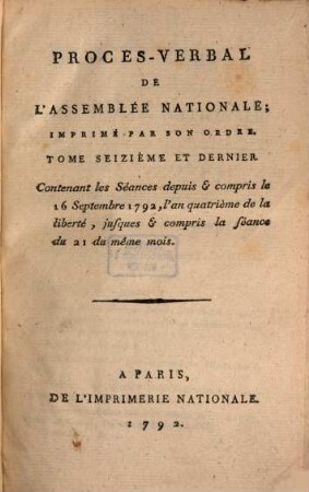 Procès-verbal de l'Assemblée Nationale. 1792,16