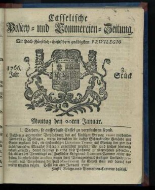 3. Stueck, Montag den 20ten Januar 1766