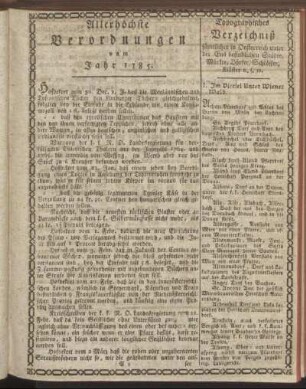 Allerhöchste Verordnungen vom Jahre 1785