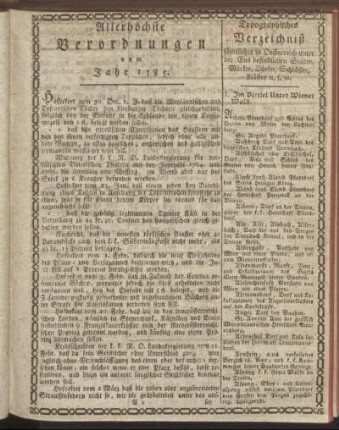 Allerhöchste Verordnungen vom Jahre 1785