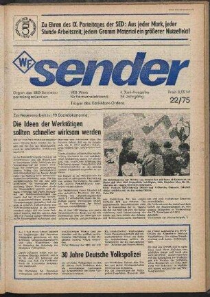 Betriebszeitung 'WF-Sender', Nr.22/1975 (4. Juniausgabe 1975)