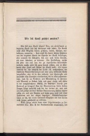 Wie soll Kunst gelehrt werden?