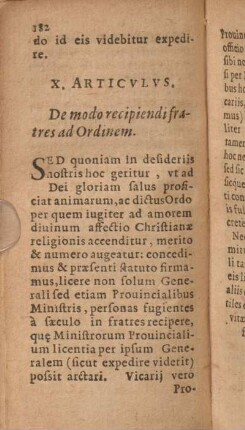 X. Articvlus. De modo recipiendi fratres ad Ordinem.