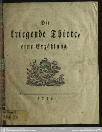 Die kriegende Thiere : eine Erzählung