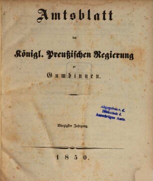Amtsblatt des Regierungspräsidenten in Gumbinnen. 40. 1850