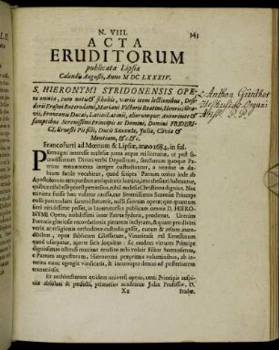 N. VIII. [...] Calendis Augusti, Anno M DC LXXXIV.