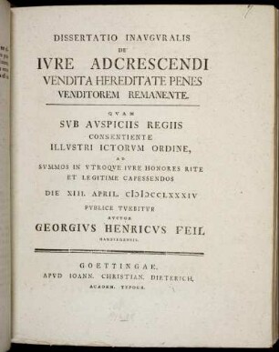 Dissertatio Inavgvralis De Ivre Adcrescendi Vendita Hereditate Penes Venditorem Remanente
