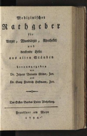 Des Ersten Bandes Dritte Abtheilung