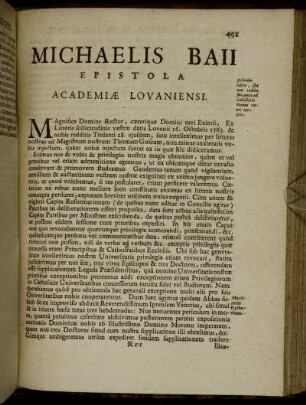 Michaelis Baii Epistola Academia Lovaniensi