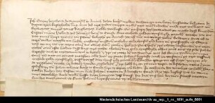 Styne Borcherds in Aurich verkauft dem Bolardus von Jemgum in Emden eine Rente. Angeheftet: Bestätigung dieses Rentenkaufs durch den Grafen Edzard I. von Ostfriesland = OUB II, Nr. 1270, S. 314 2 anhängende Siegel verloren