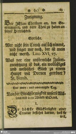 Der zwey- und zwantzigste Tag. Von der Gleichförmigkeit unsers Willens mit dem Willen Gottes