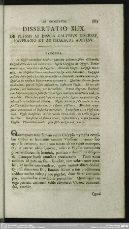Dissertatio XLIX. De Ulyssis Ab Insula Calypsus Discessu, Naufragio Et Ad Phaeacas Adpulsu