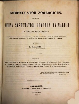 Nomenclator zoologicus : continens nomina systematica generum animalium tam viventium quam fossilium, [1]. Textband
