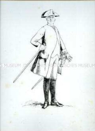 Uniformdarstellung, Offizier der Infanterie, Preußen um 1786. Probedruck aus Menzel: Die Armee Friedrich's des Großen.