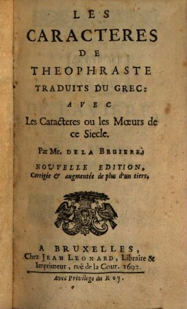 Les Caractères De Théophraste : Traduits Du Grec