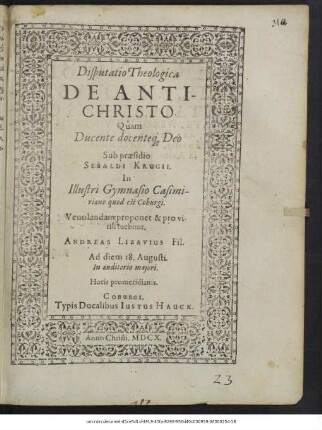 Disputatio Theologica De Antichristo