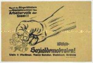 Illustriertes Flugblatt mit Wahlpropaganda für die SPD