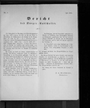 Nr. 5. Bericht des Bürger = Ausschusses. Juli 1865.