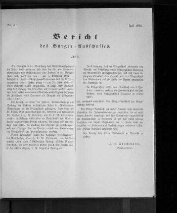 Nr. 5. Bericht des Bürger = Ausschusses. Juli 1865.