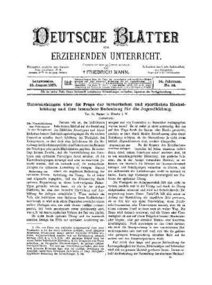 Untersuchungen über die Frage der turnerischen und sportlichen Höchstleistung und ihre besondere Bedeutung für die Jugendbildung : (Fortsetzung)