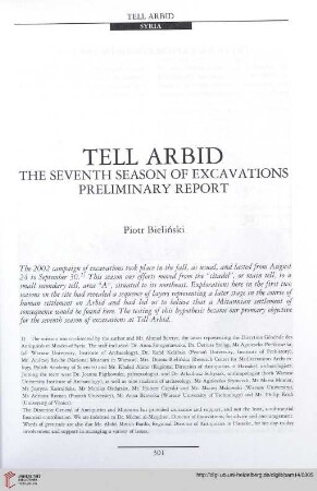 14: Tell Arbid : the seventh season of excavations preliminary report