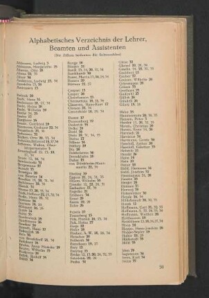 Alphabetisches Verzeichnis der Lehrer, Beamten und Assistenten