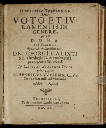 Disputatio Theologica De Voto Et Iuramentis In Genere