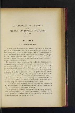 La Campagne De Céréales En Afrique Occidentale Francaise En 1907.