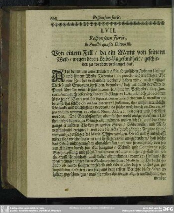 LVII. [Responsum Juris, in Puncto quaesiti Divortii]