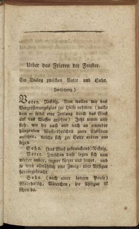 Ueber das Frieren der Fenster. - Blindes Glück.