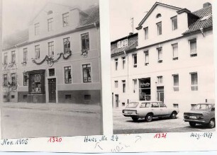 Exterstraße, Haus Nr. 24. Ansicht November 1905, festlich geschmückt. Ansicht August 1977