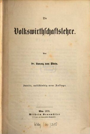 Die Volkswirthschaftslehre