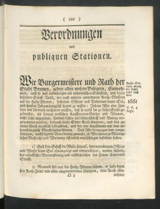 Verordnungen von publiquen Stationen